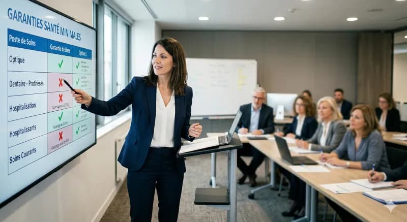 Analyse mutuelle d'entreprise par les courtiers XSanté en réunion avec un client
