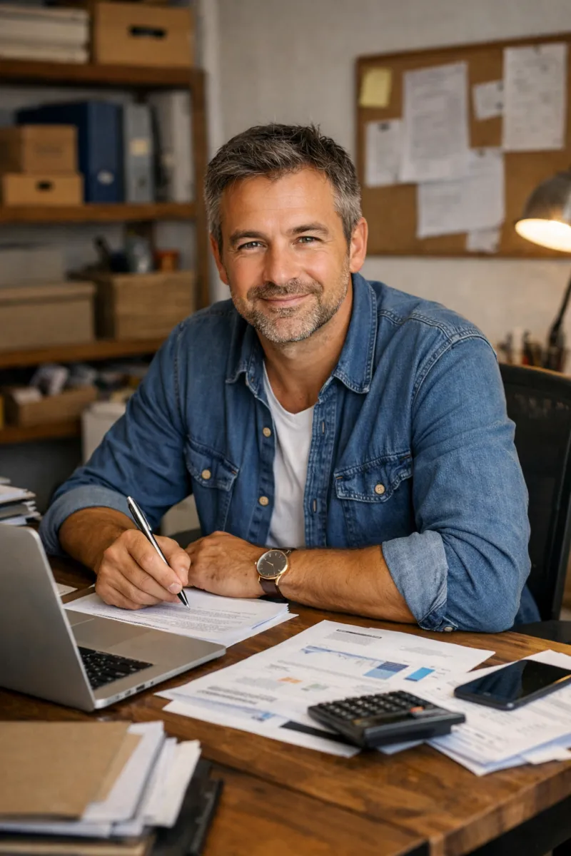 Dirigeant de TPE à son bureau - mutuelle obligatoire moins de 10 salariés