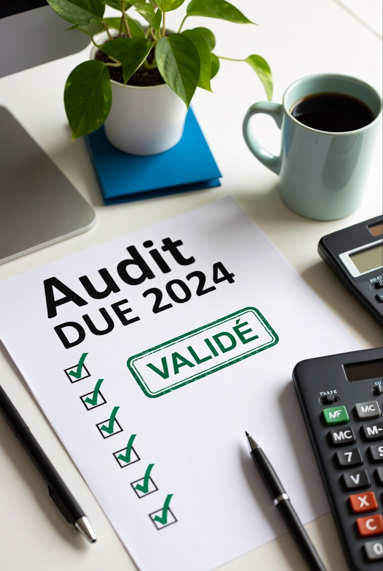 Audit DUE mutuelle entreprise 2026 validé — checklist conformité URSSAF sur bureau professionnel